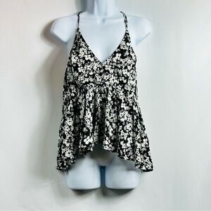 NWT EXPRESS Women’s Sz Medium Black & White V Neck High Low Spaghetti Strap Tank